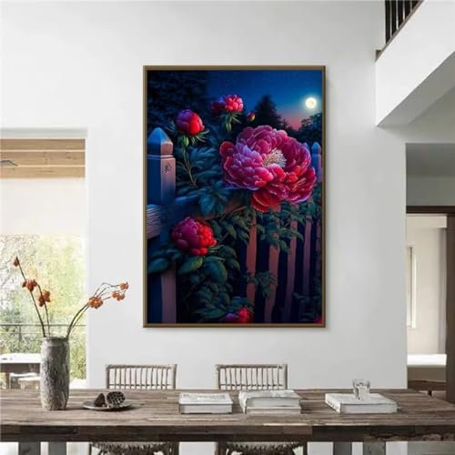 Senyanr 5D Diamond Art Kits for Adults Peony Flower Landscape,DIY Square Full Drill Diamond Painting Kits for Adults Beginners,Crystal Cross Stitch Canvas Art Painting for Home Wall Decor 30x40cm