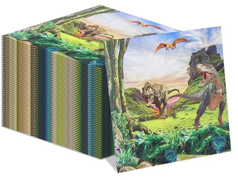 100Pcs Dinosaurier Servietten - 13 Zoll Party Dekorationen Einweg Dino Papier Servietten für Kinder Baby Dusche Geburtstagszubehör