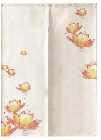 Japanischer Türvorhang 2x42.5x180cm Rote Und Goldene Blumen Lichter Türvorhang mit Teleskopstange,Raumteiler Vorhang Decoration,Door Curtain,Kinderzimmer Schlafzimmer Restaurant Tür Halber Vorhang