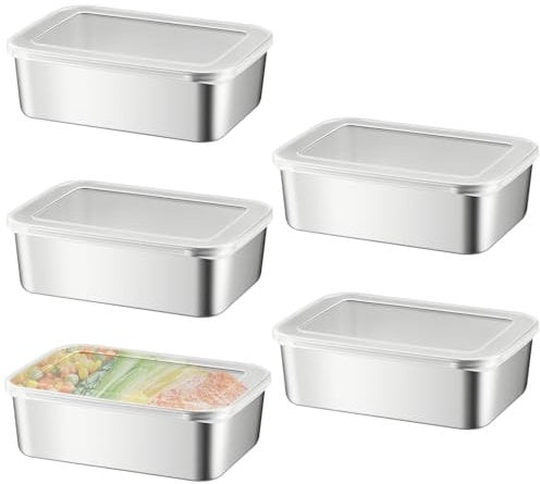 WIYETY Recipientes para Alimentos Acero Inoxidable 5 Set 1100ml Botes Cocina con Tapa, Almacenamiento de Alimento, Recipientes Grandes para Alimentos per Vida, Horno, Congelador y Lavavajillas