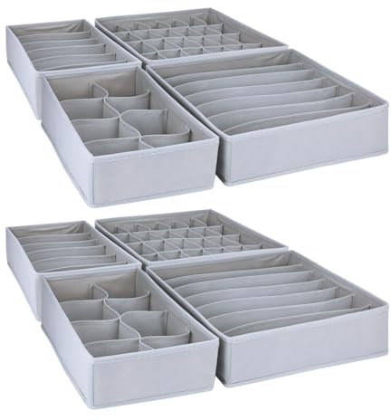 Bazasa 8er Hellgrau Shubladen Organizer Odnungssystem für Kleidershrank Schublade Organizer Schrank Aufbewahrung Box Faltbare Schubladentrenner für Unterwäsche Socken Krawatten Wickelbedarf