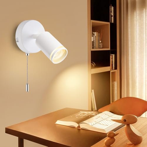 GeyouLux LED Applique Murale Interieur, Blanc GU10 Spot Mural, Lampe Murale Orientables 350° avec Interrupteur, Moderne Plafonnier Spot de Plafond Aluminium pour Chambre Salon Cuisine, Sans Ampoule