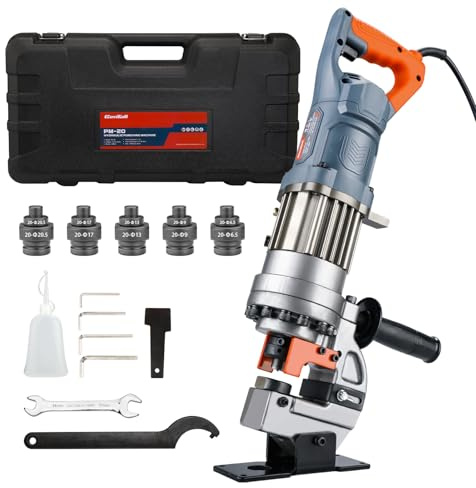 CENTALL 1300W Electric Hydraulic Hole Puncher Φ1/4-4/5 Hydraulic Punching Machine Punching Tool Portable Punch Machine with 5 Dies for Iron Copper Aluminum Plate Angle Steel PM20 (Orange+Grey)