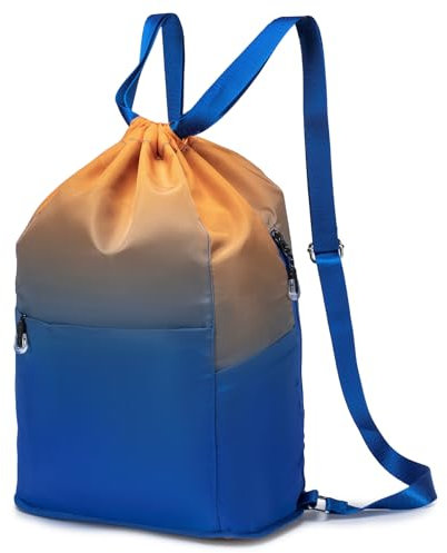 MISWAN Turnbeutel Kordelzug Sportbeutel Wasserdicht Damen Herren, Große Kapazität Beutel mit Rucksack Nylon, Kordelzugbeutel Jungen Mädchen Gymsack Gym Bag, für Reisen, Freizeit, Sport (Blau-Orange)