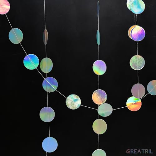 Girlande Papier Irisierende 4 Stück - 52Ft Hängenden Garland Circle Dots Party Deko für Meerjungfrau Unterwasserwelt Baby Shower Geburtstag Kindergeburtstag Party
