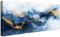 Cadre en bois Impression sur Toile Vague de Mer Bleu Marine Dorée Peinture Affiche Decoration Murale Image sur Toile Aquarelle Océanique Abstraite Tableau Decoration Murale Salon Chambre 50x120cm