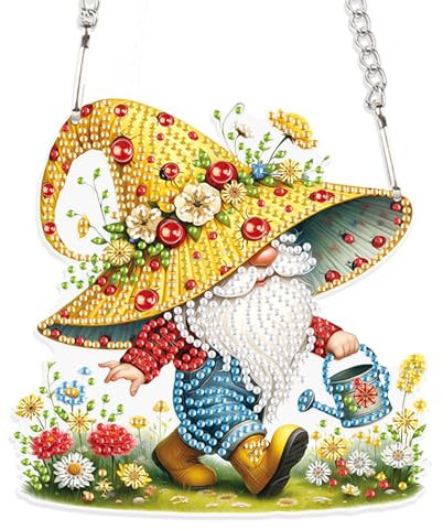 DCIDBEI Diamant Malerei Kranz mit Kette Gnome Traumfänger 15x15cm Diamond Painting Ornamente Schilder Fensteranhänger Diamant Painting Anhänger Pendant Plakette Haustürschild für Veranda Zwerge Gnome