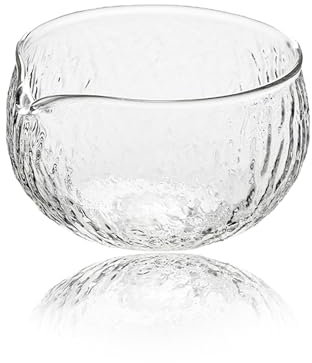 mocrcrel Handmade Japanese Style Matcha Green Tea Ceremony Bowl, Textured Glass, 13.5 oz, With Pouring Spout (Glass)