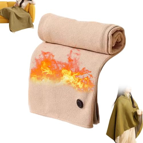Portable Heated Shawl Wraps for Women, Portable Electric Heated Blanket for Outdoors USB with Snaps,Portable Heated Shawl Battery Operated,Portable Heated Blanket (Beige Excluding portable power bank)