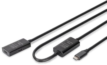 DIGITUS Cable alargador USB activo - USB-C hembra a USB-C macho - 10 m - USB 3.2 Gen1-5 Gbit/s - Plug & Play - con amplificador de señal - Negro
