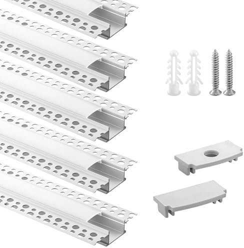 Efishine 5-Pack 3.3ft/1Meter Plaster-in, trimless vertiefte LED-Aluminium-Kanal mit Flansch für LED-Streifen, führte Kanal mit Clip-in Diffusor und, für breitere Strip Philips Hue (5pack *3.3ft)