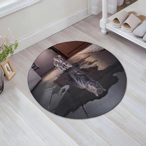 FSDGY Badvorleger Fußmatte Flauschig Teppich Badezimmerteppich Duschmatte für Bade & Wohnzimmer Schlafzimmer,Katze und Tiger,60x60 cm