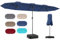 RELAX4LIFE Grand Parasol de Jardin Extérieur avec Pied, Parasol Double Terrasse avec Manivelle, Polyester Hydrofuge, Protection UV, 2 Sacs de Sable, Montage Facile, pour Marché Terrasse (Bleu Foncé)