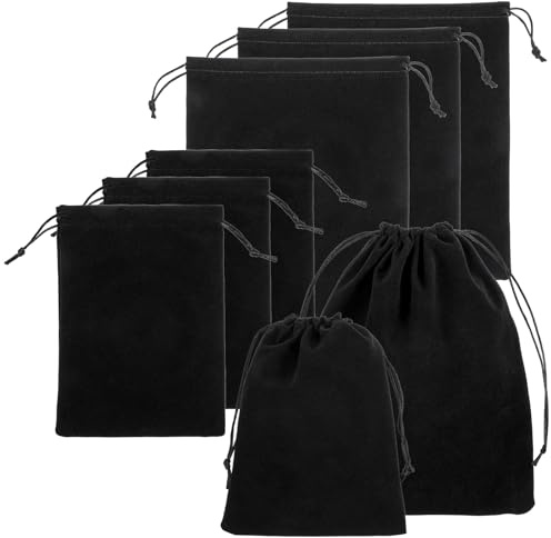 6 Stück Polyester Samtbeutel Mit Kordelzug, 13x18 cm, 25x19.5 cm, Schwarze Stoffbeutel, Beutel Mit Kordelzug Geschenkbeutel Für Schmuck, Süßigkeiten, Hochzeitsgeschenke, Ohrstöpsel, Schlüsselanhänger