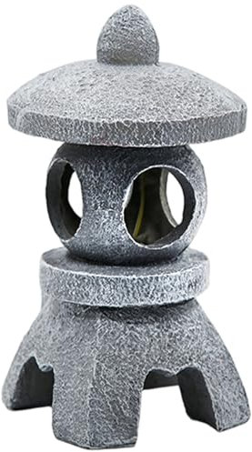 Estatuas de Linterna de Pagoda Japonesa de solares para el Agua, 5.1x5.3x10.2 Pulgadas Adornos de jardín de Piedra Decorativos con iluminación para Patio, césped, balcón