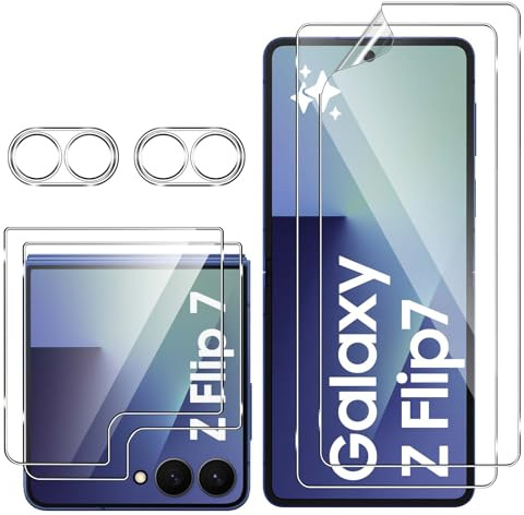 GEEMEE per Samsung Galaxy Z Flip 7/Z Flip7 5G Vetro Temperato + Back Pellicola Protettiva+Fotocamera Pellicola Protettiva, 2+2+2 Pezzi 9H HD Clear + TPU Anti Graffio Film Pellicola Protettiva
