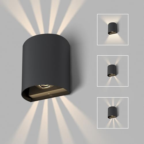 auralab Außenwandlampe LED wasserdicht IP65 schwenkbar, Auf-Ab Strahler für Innen- und Außenbereich, 6W 4000K 820LM, Außenwandleuchten für Garten & Wohnzimmer, rund