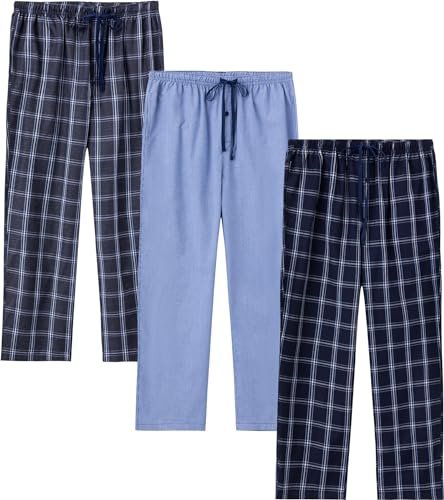 Pantaloni del Pigiama da Uomo in Cotone, con Fantasia a Quadri, con Tasche e Bottoni, Confezione da 3 pezzi