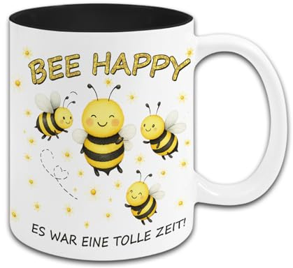 Maus-Design Tasse Bee Happy Es war eine Tolle Zeit mit Bienen Motiv | Geschenk Abschidsgeschenk | Handgemacht in Deutschland | Schwarz