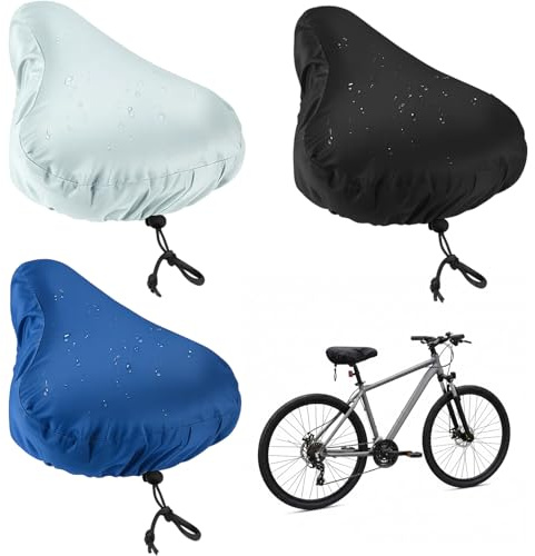 RQcMid Sattelschutz Wasserdicht Fahrrad, 3er Set Fahrradsattel Regenschutz, Universelle Größe 24 x 27 cm, Schwarz, Marineblau und Himmelblau, 210D Material