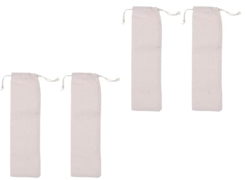 ERINGOGO Pochettes à Paille en Coton Lin Beige, Lot de 4, Pliables | Fermeture à Tirer et Sceller, Format Pratique, Rangement Facile pour Accessoires de Table