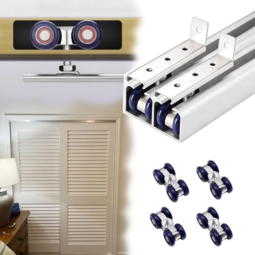 Vibeo Rail Porte Coulissante Rail Porte Coulissante à Montage Supérieur, Quincaillerie pour Coulissante Double de Grange, Rail de Jonction pour Porte D'armoire Escamotable(Silver,130cm(4.3ft))