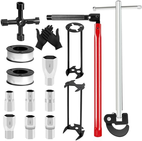 QUOTRE Standhahnschlüssel Set 15 Stück Armaturenschlüssel Universell Wasserhahn Schlüssel Standhahnmutterschlüssel Multifunktionaler Armaturen Werkzeug für Reparaturen an Waschbecken und Rohren
