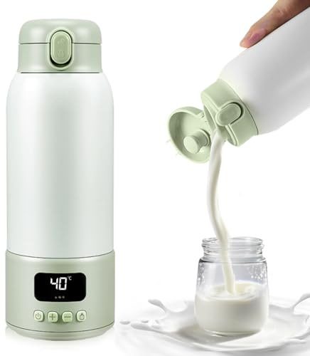Scaldabiberon Portatile Senza Fili, 500ml, riscaldamento rapido, temperatura regolabile da 37 a 70 gradi, 16000mAh, batteria a lunga durata, Scaldabiberon Portatile per latte materno, latte, acqua
