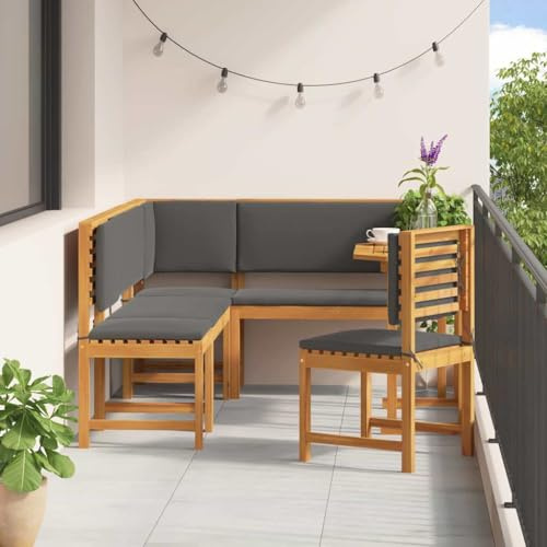 Hoopleep Garten Bistro Set 6-teilig, Braun, Massivholz Akazie, wetterfest, für Terrasse und Balkon, inklusive Tisch und Zwei Stühlen, rustikaler Stil