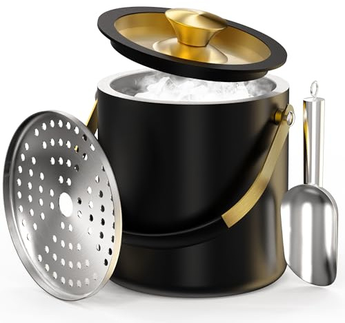 3.2L Stainless Steel Ice Bucket with Lid, Double Walled Ice Buckets | for Parties with Ices Scoop, Ideal for Home Bar, BBQ, Clubs, Restaurant, Picnics