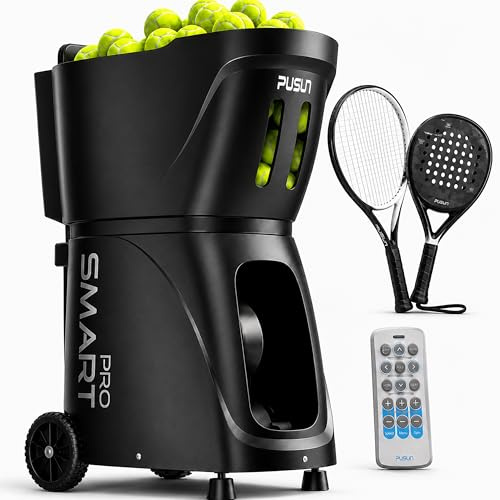 PUSUN PT-SMART Pro Tennis- & Padel-Ballmaschine mit App-Steuerung & Fernbedienung, automatische Ballwurfmaschine mit 28/20 Landepunkten, 26 Trainingsmodi, Topspin/Backspin, 115+ Bälle, 4–6 Std. Akku
