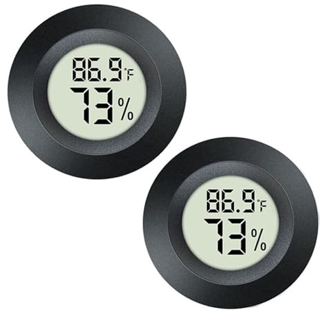 JEDEW 2 Pack Hygrometer Thermometer Digital Humidity Meter Indoor/Outdoor Humidity Monitor Reptile Thermo-Hygrometer for Greenhouse Humidors Terrarium Jars, Fahrenheit (℉) /Celsius(℃) (2)