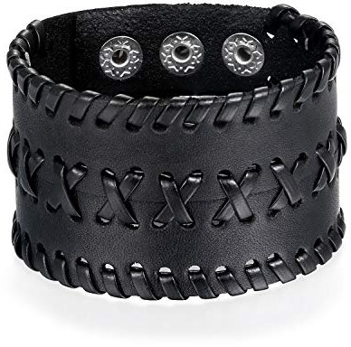 Flongo Herrenarmband Männer Armband Lederarmband, groß breit Leder Armband Armreif Geflochten Schwarz für Männer Herren-Accessoires Punk Rock Biker Größen verstellbar