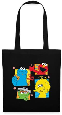 Spreadshirt Sesamstraße Cookie Bibo Elmo Oscar Stoffbeutel, One size, Schwarz