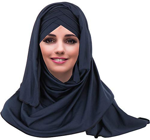 YOFASEN Slouchy Muslimischer Hut - Frauen Islamische Schals Schönes Hijab Beanie Mützen Schal Kopftuch, Navy blau, One size
