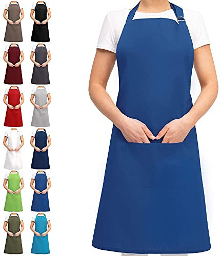 EllaTex Damen/Herren/UNISEX Schürze Kochschürze Kellnerschürze Bistroschürze Küchenschürze Grillschürze Latzschürze 100% Baumwolle, Farbe:Königsblau