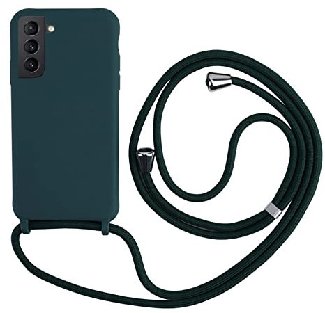 2ndSpring Handykette Schutzhülle kompatibel mit Samsung Galaxy S21 Handyhülle mit Band,Halsband Lanyard Silikonhülle,Soft Silikon Dunkelgrün