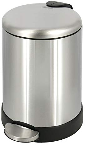 Glad Small Trash Can, 1.2 Gallon | Round Stainless Steel Garbage Bin with Soft Close Lid & Step Foot Pedal | Metal Waste Basket with Removable Inner Bucket, Stainless, 8 x 9.5 x 12 inches