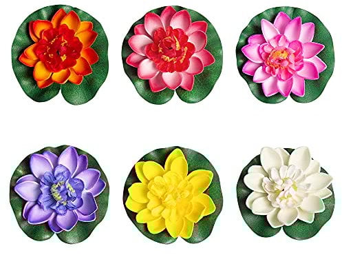 Sixfolo ManYing 6 Piezas Lotus Artificial Lirio de Agua Estanque Flores Flotantes Nenufares para Decoración de Jardín Acuarios Peceras