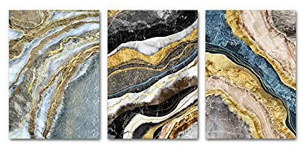 Motif de marbre doré peinture sur toile abstraite affiche et impression d'art mural contemporain photo moderne salon décor 30x42cmx3 sans cadre