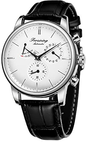 FORSINING Herren-Automatikuhr, Gangreserve, Datumsanzeige, modische mechanische Armbanduhr, 02 - Schwarz und Weiß, Classic