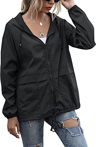 Veste de pluie courte et légère pour femme - Coupe-vent - Imperméable - Respirante - Avec capuche