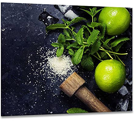 ewaschbaer Herdabdeckplatten Ceranfeldabdeckung Spritzschutz Glas 60x52 Zitrone Grün Minze