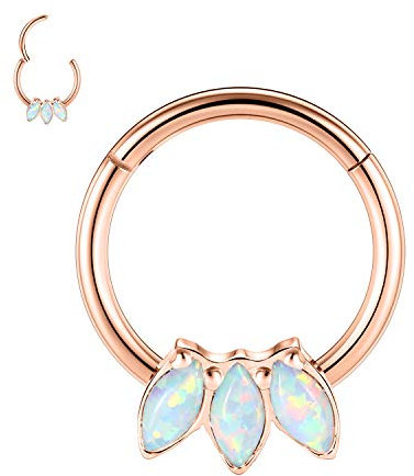 AROWRO 16G Daith Ohrringe Septum Schmuck 10mm Daith Septum Ring Opal Daith Helix Ohrringe Septum Daith Helix Tragus Rook Piercing Schmuck Chirurgenstahl Septum Clicker Nasenringe Rose Gold
