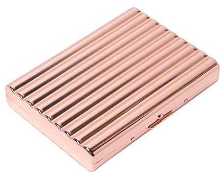 Klassisches Metall-Zigarettenetui/Kreditkartenetui - Damen und Herrenetui, tragbares Zigarettenetui für 18 100mm Zigaretten (Welle Rose gold, 100's 18pcs)