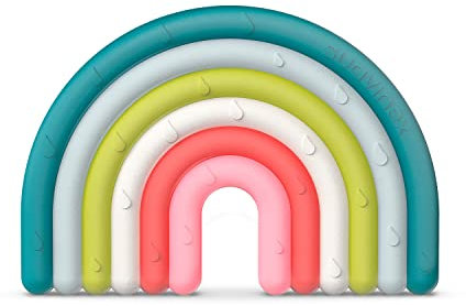 Suavinex, Mordedor de Silicona para Bebés +0 Meses. Anillo de Dentición Flexible y Ligero. Diseño Arcoiris. Multicolor
