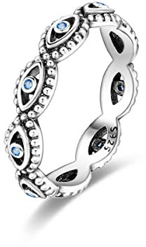 NARMO Evil Eye Rings for Women 925 Sterling Silver Ring Stackable Finger Ring Turkish Blue Eye Lucky Jewelry Gifts Size 57mm