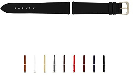 SELVA Uhrenarmband, 14-24 mm, Leder, zum Wechseln, Ersatzarmband für Smartwatch, Made in Germany, Größe:20 mm, Farbe:Schwarz mit silberner Schließe