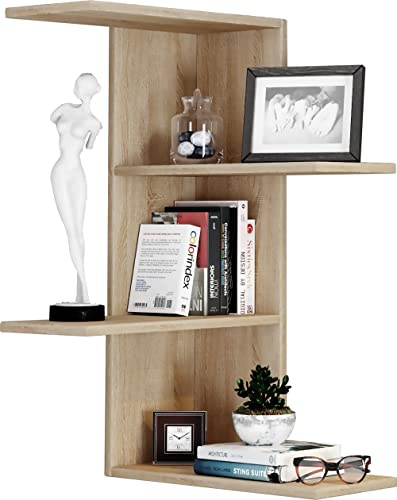 VCM Étagère Murale en Bois Étagère Suspendue Étagère d'angle Étagère Murale Balos Chêne Sonoma 4 Étagères Modernes pour CD DVD Livres Décoration