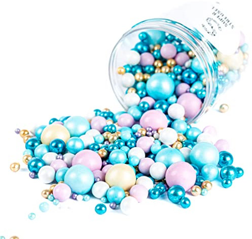 Super Streusel MeeresBlubb XL-Knusperkugeln Schokokugeln Essbare Tortendeko Blau Unterwasser- & Eis-Welten 190g | Perlen und Kugeln Zuckerdekor | Streusel Tortendeko Essbar | Essbare Perlen für Torten